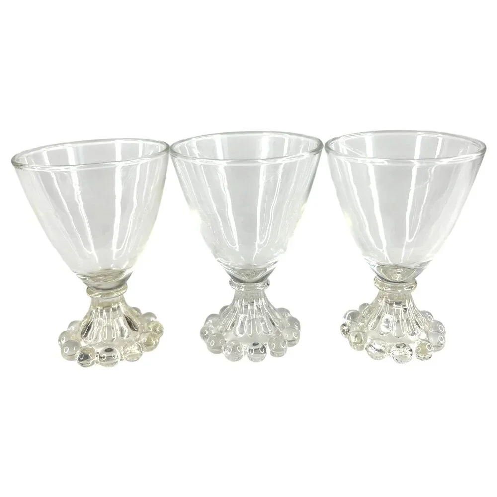 3 Vintage Anchor Hocking Boopie Clear Glasses Goblets Juice Cordial‎ Bubble Base